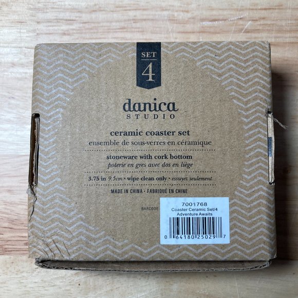 Danica Studios Set of 4 Ceramic Coasters Adventure Awaits - Picture 2 of 2